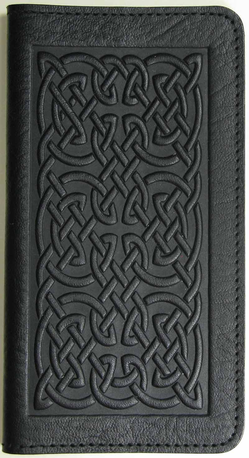Leather Checkbook Cover - Celtic Knot in Black